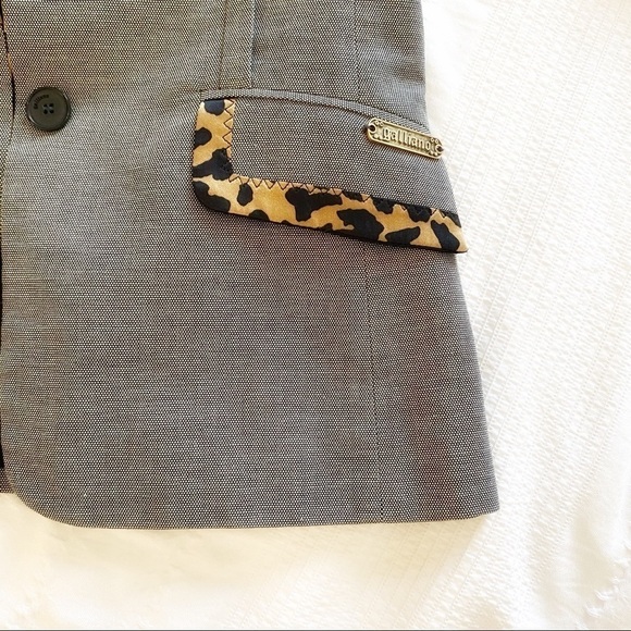 JOHN GALLIANO GREY LEOPARD PRINT SILK BLEND NOTCHED LAPEL BUTTON BLAZER - S - Picture 7 of 12